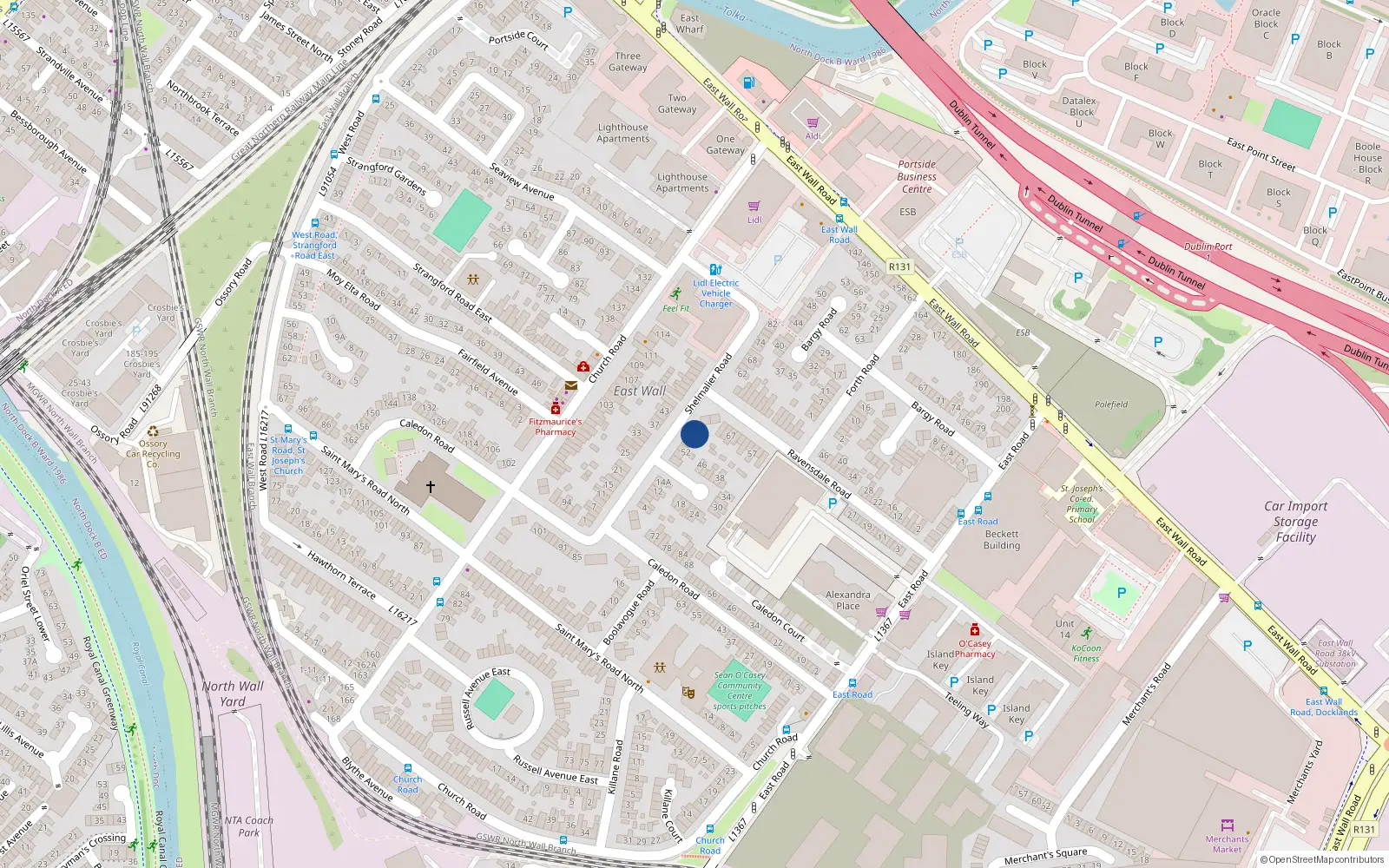 Overhead map showing the location of 58 Shelmalier Road, Dublin 3