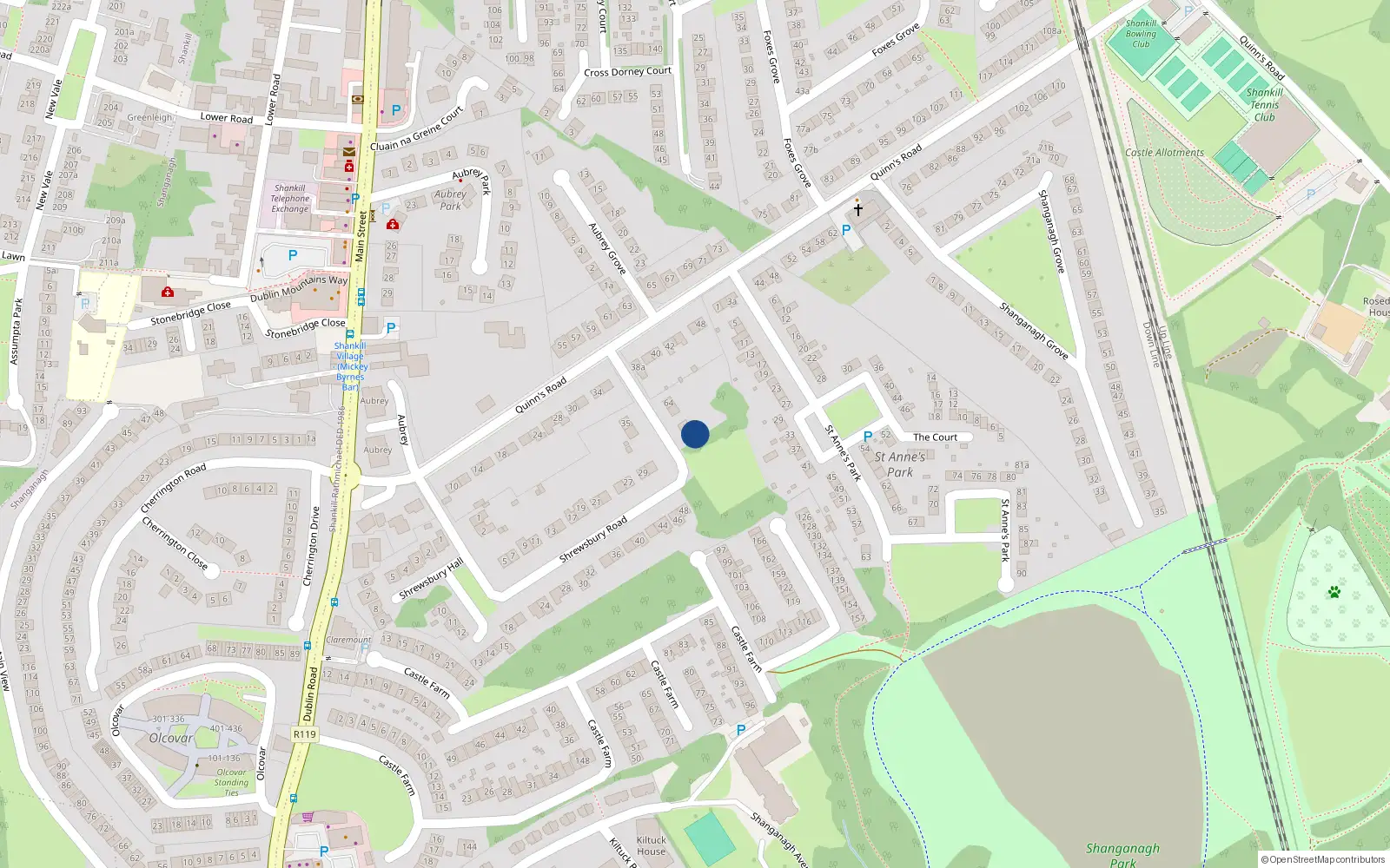 Overhead map showing the location of 58 Shrewsbury Road, Dublin