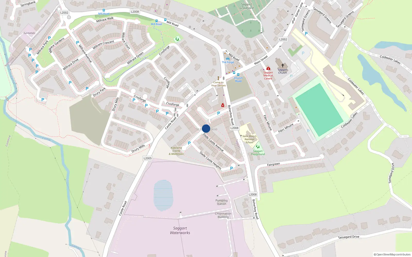 Overhead map showing the location of 58 Slade Castle Avenue, Saggart