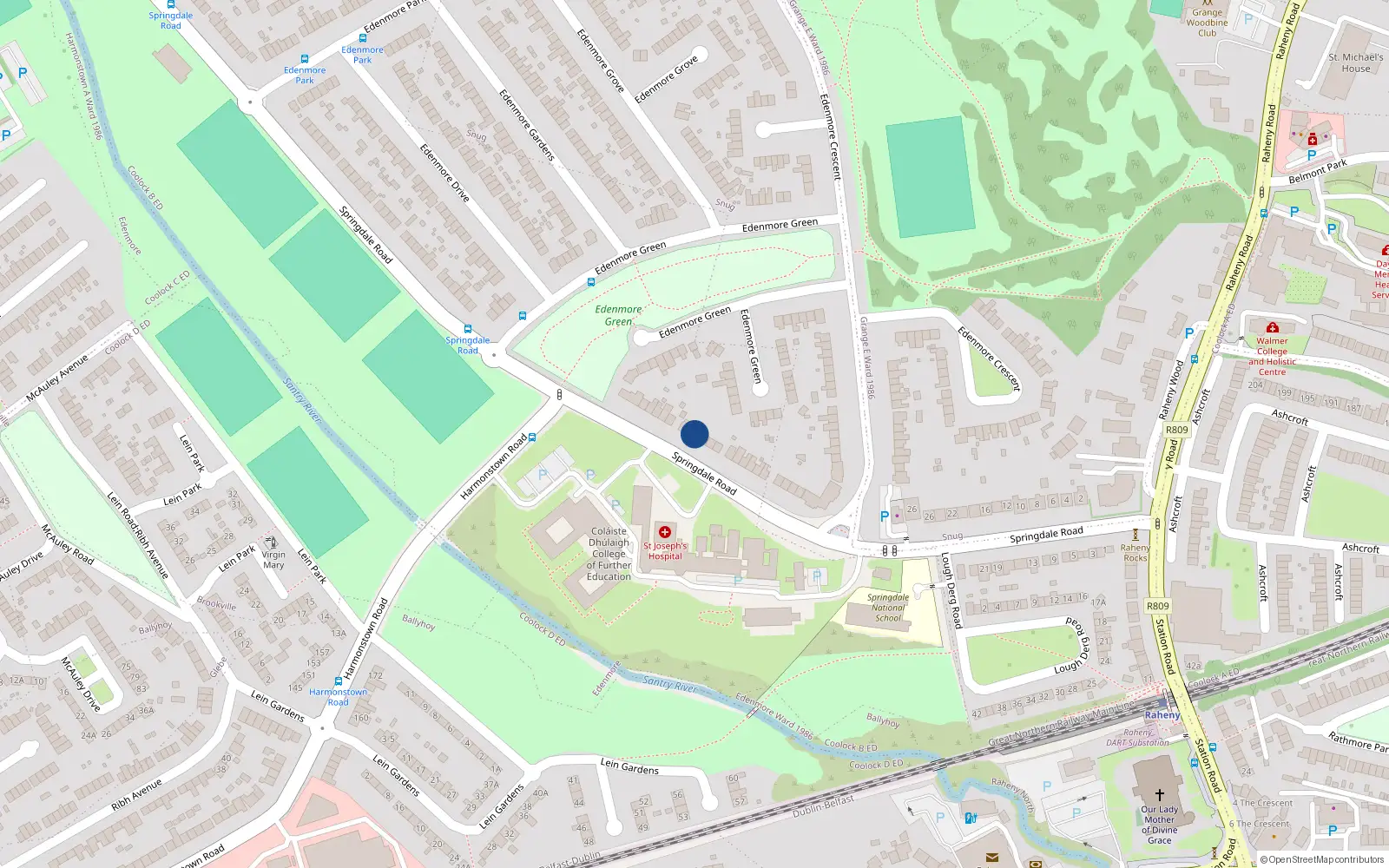 Overhead map showing the location of 58 Springdale Road, Dublin 5