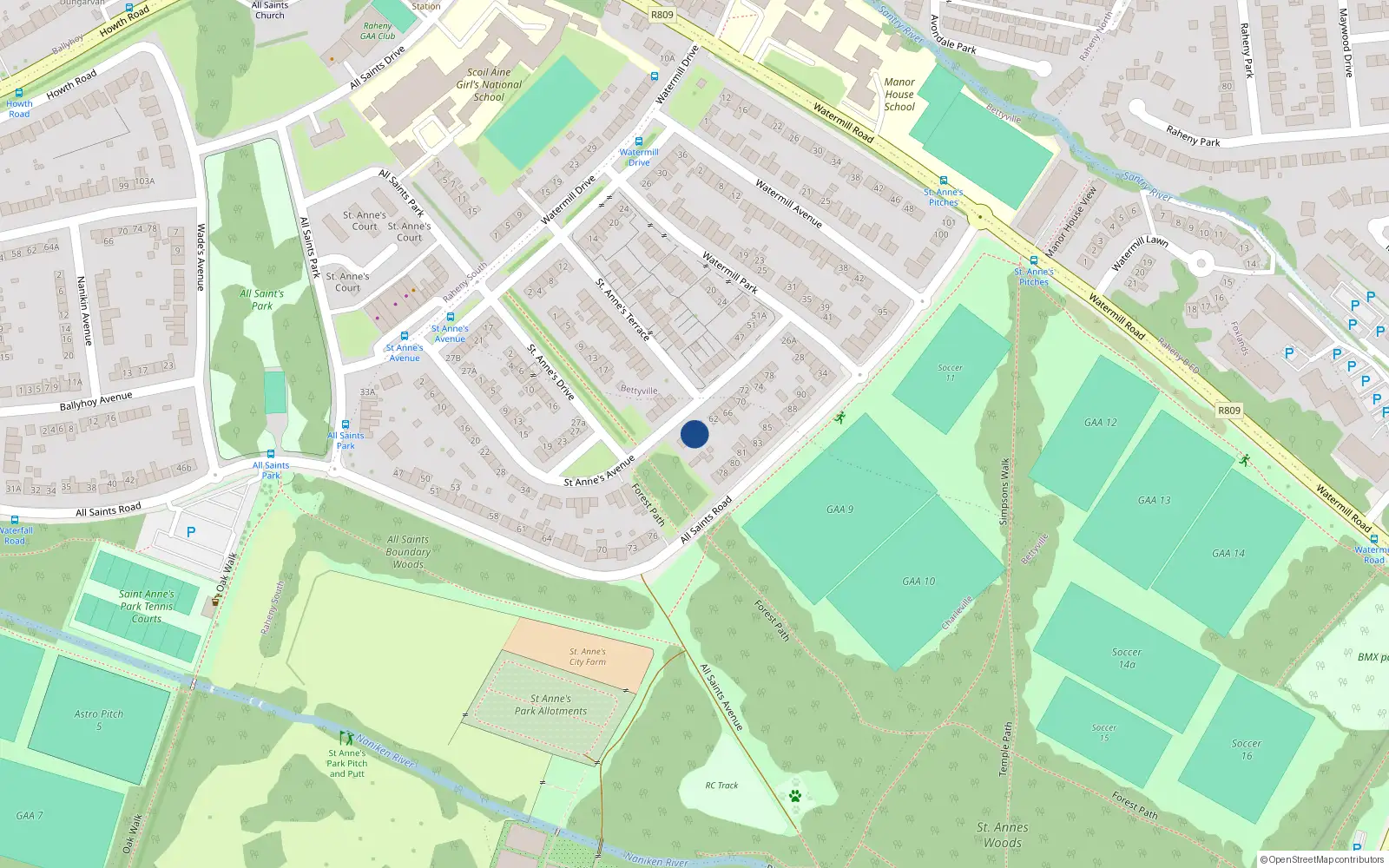 Overhead map showing the location of 58 Saint Anne's Avenue, Dublin 5