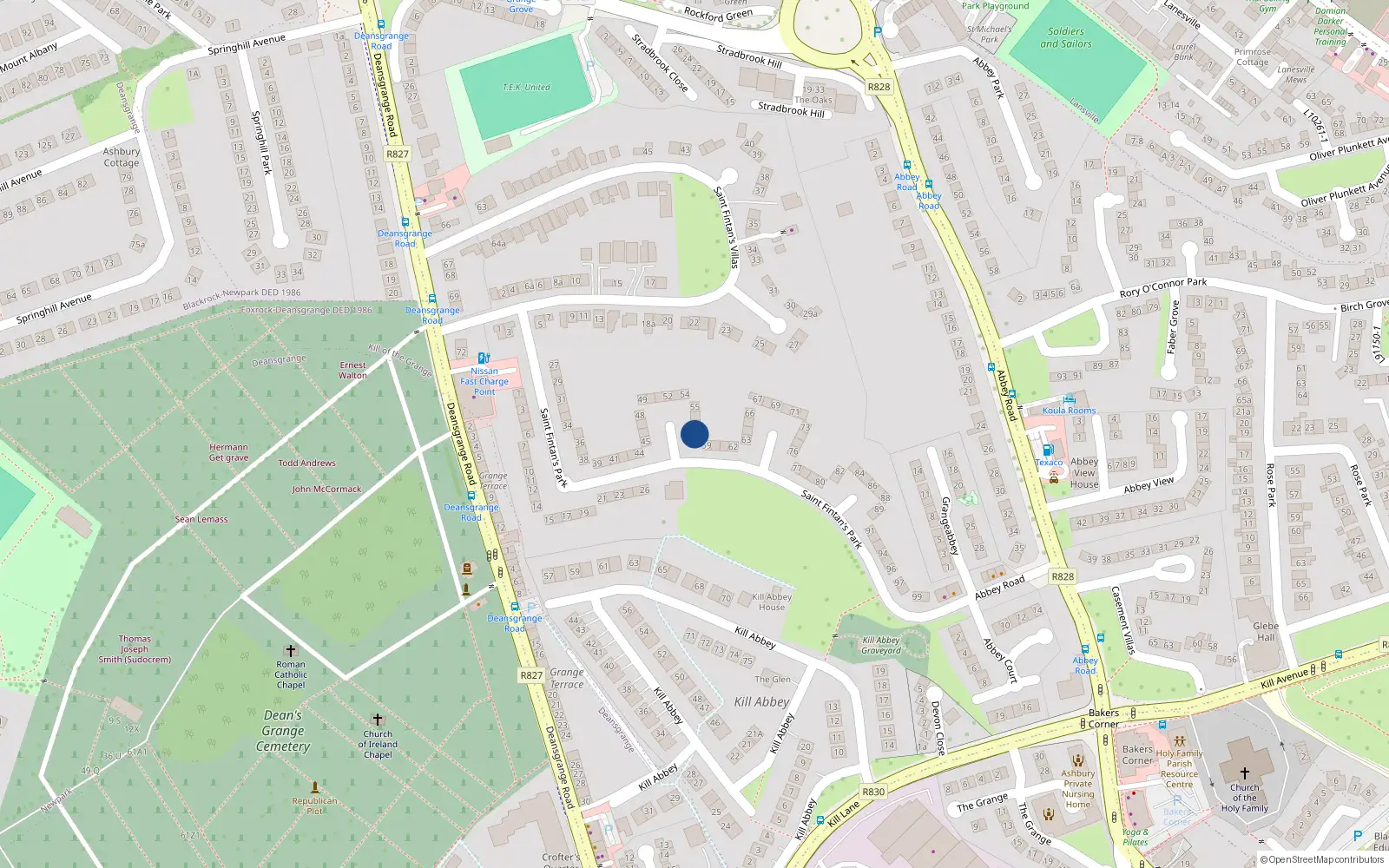 Overhead map showing the location of 58 St Fintan's Park, Deansgrange, Blackrock