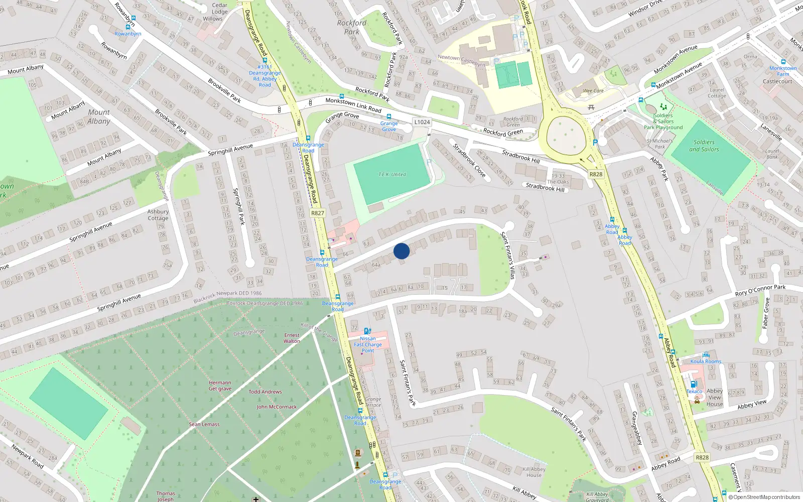 Overhead map showing the location of 58 St Fintan's Villas, Deansgrange, Blackrock