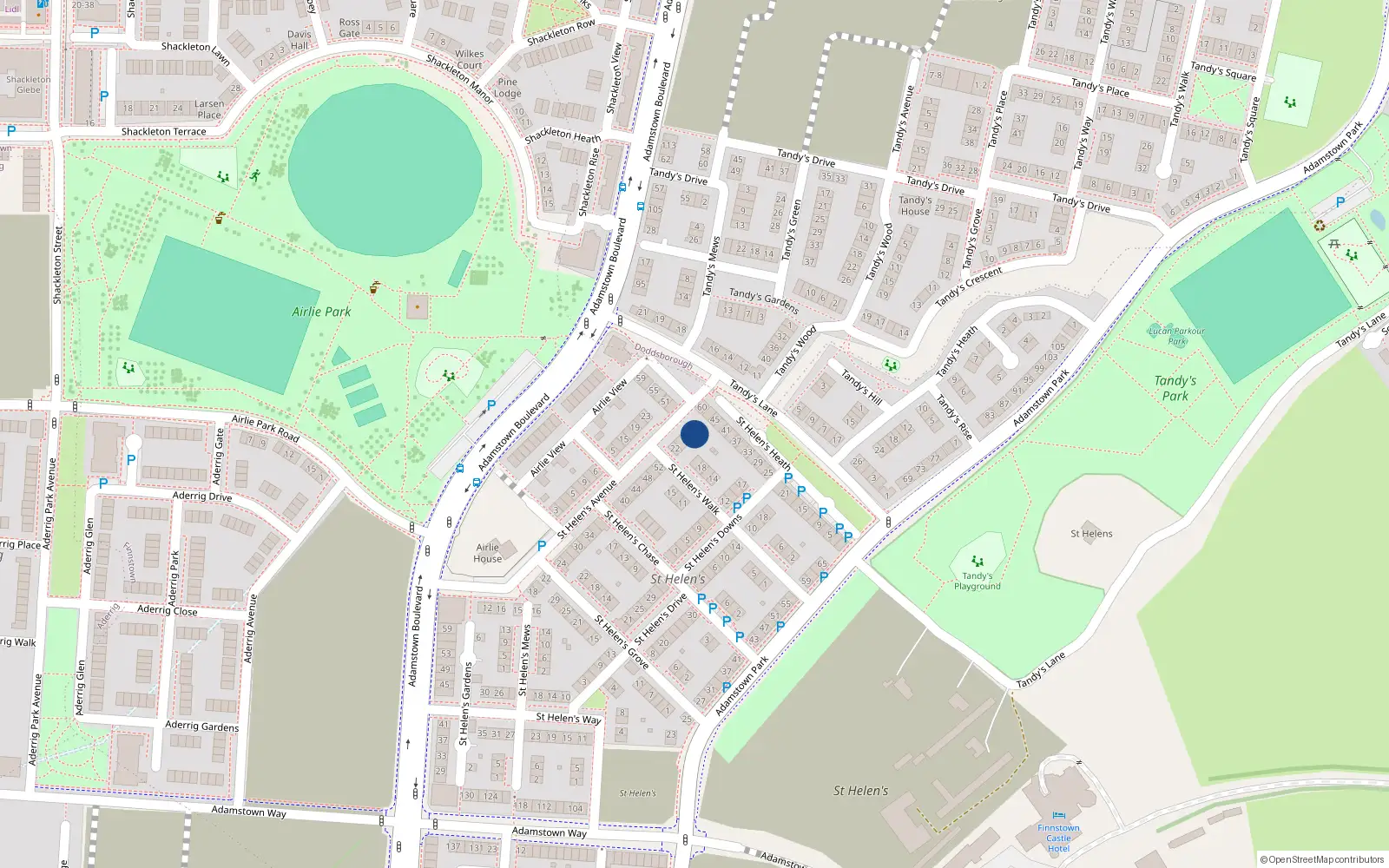 Overhead map showing the location of 58 St Helens Avenue, Adamstown, Lucan