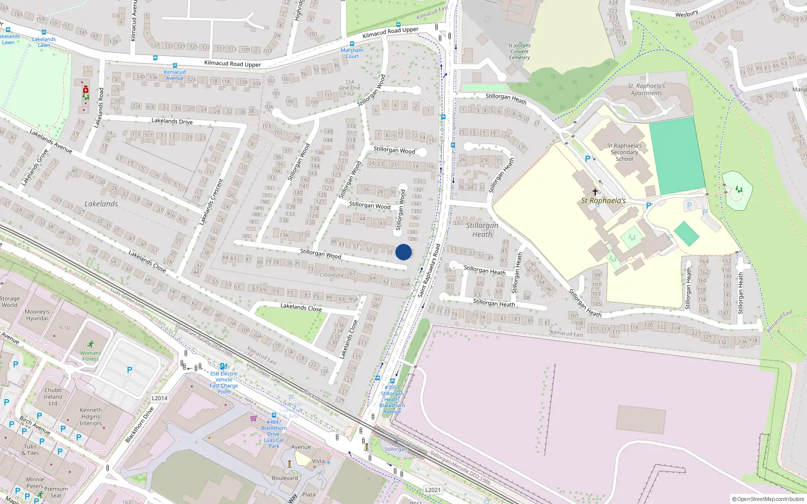 Overhead map showing the location of 58 Stillorgan Wood, Dublin
