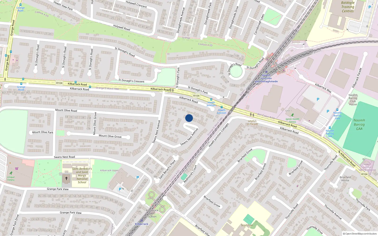 Overhead map showing the location of 58 Swans Nest Avenue, Dublin 5
