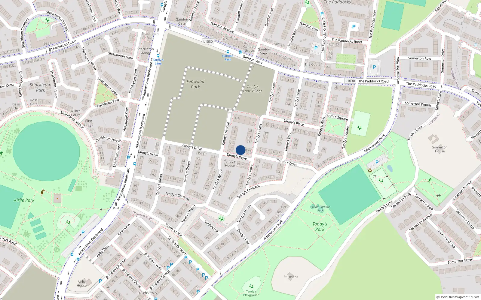 Overhead map showing the location of 58 Tandy's Drive, 都柏林