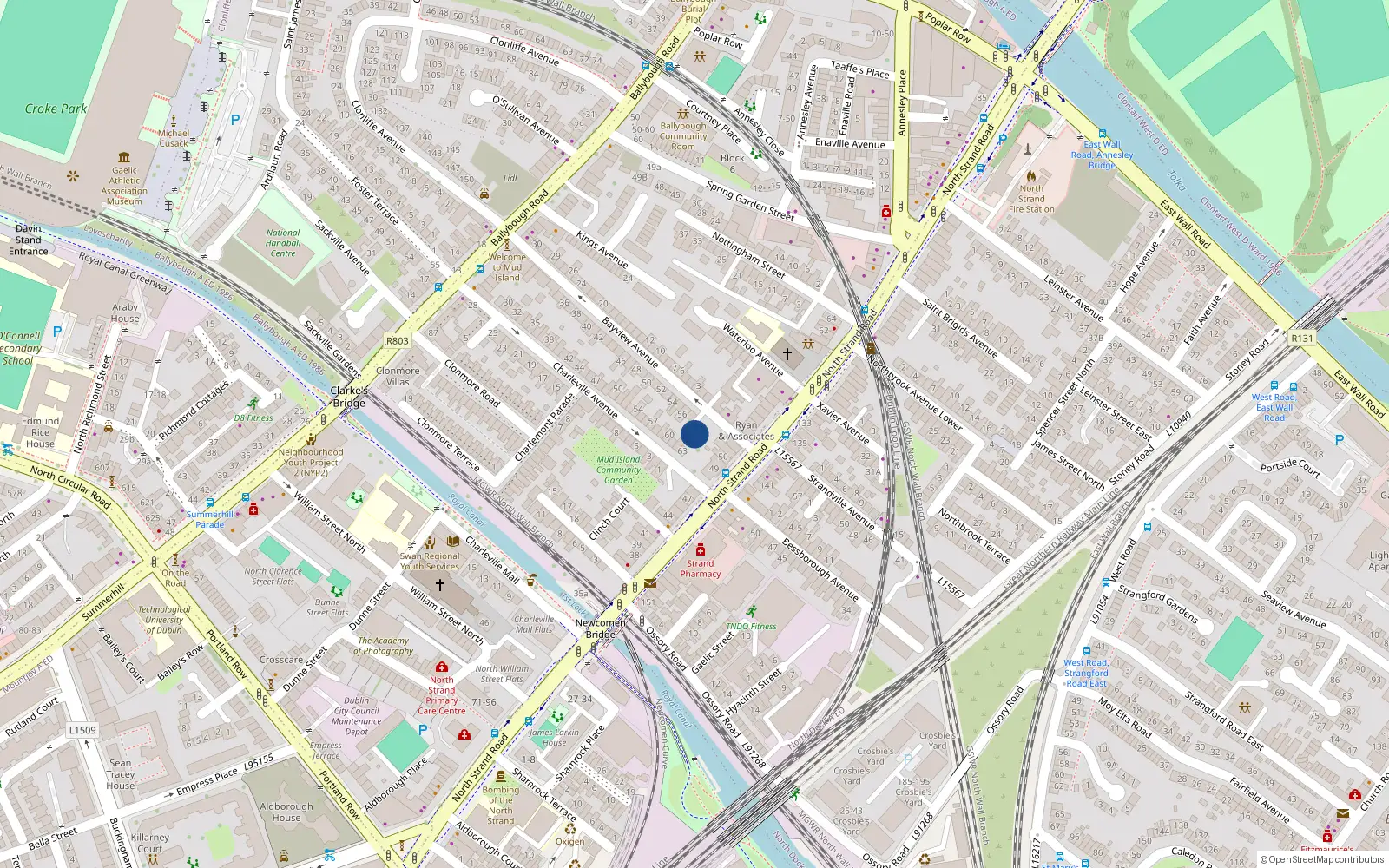Overhead map showing the location of 58 the Mews, Bayview Avenue, North Strand Dublin 3