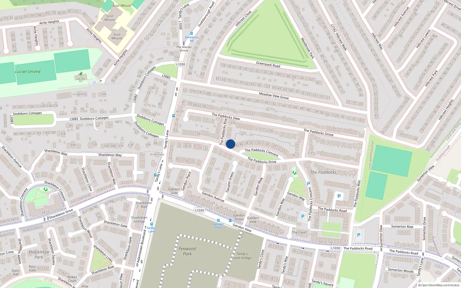Overhead map showing the location of 58 The Paddocks Drive, Lucan