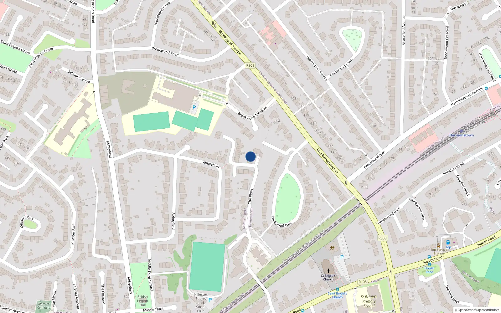 Overhead map showing the location of 58 the Pines, Howth Road, Dublin 5