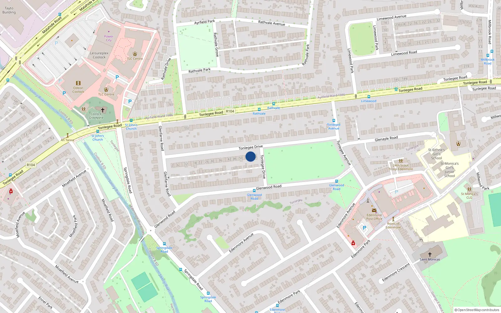 Overhead map showing the location of 58 Tonlegee Drive, Raheny, Dublin 5