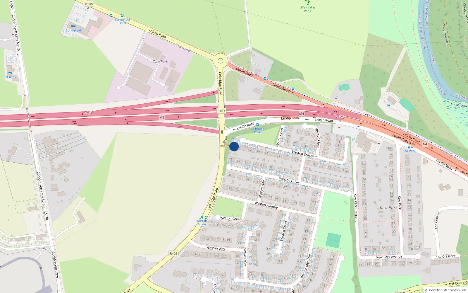 Overhead map showing the location of 58 Weston Crescent, Lucan