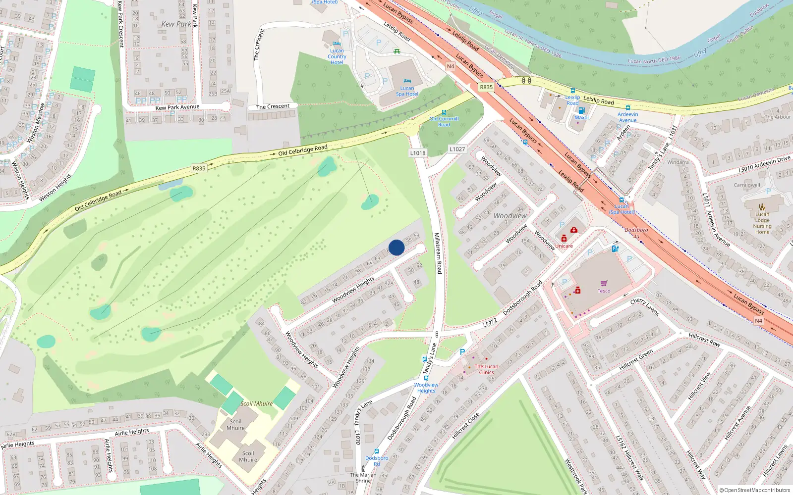 Overhead map showing the location of 58 Woodview Heights, Lucan, Dublin