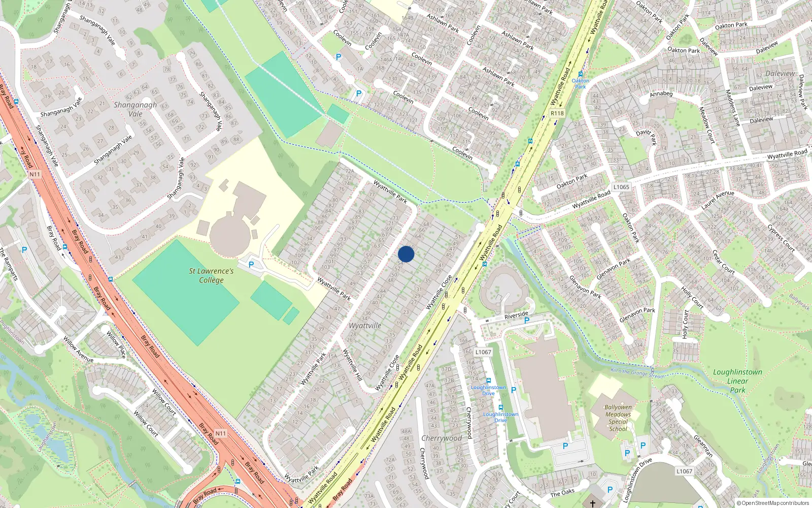 Overhead map showing the location of 58 Wyattville Park, Co Dublin
