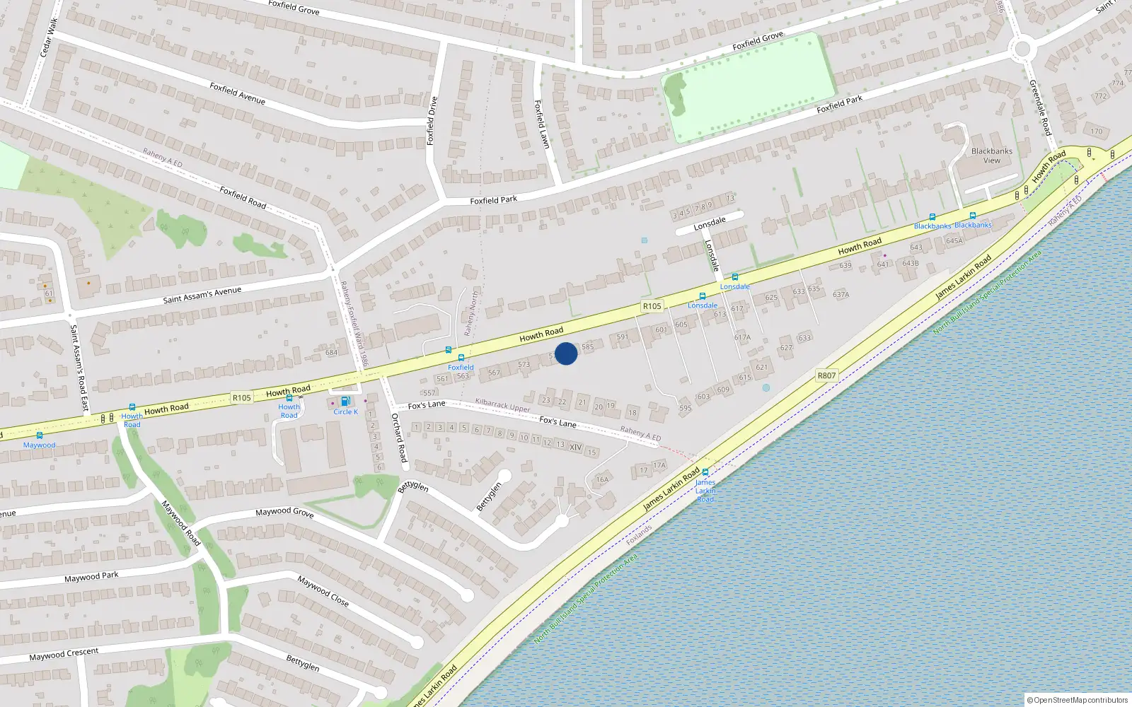 Overhead map showing the location of 581 Howth Road, Dublin 5