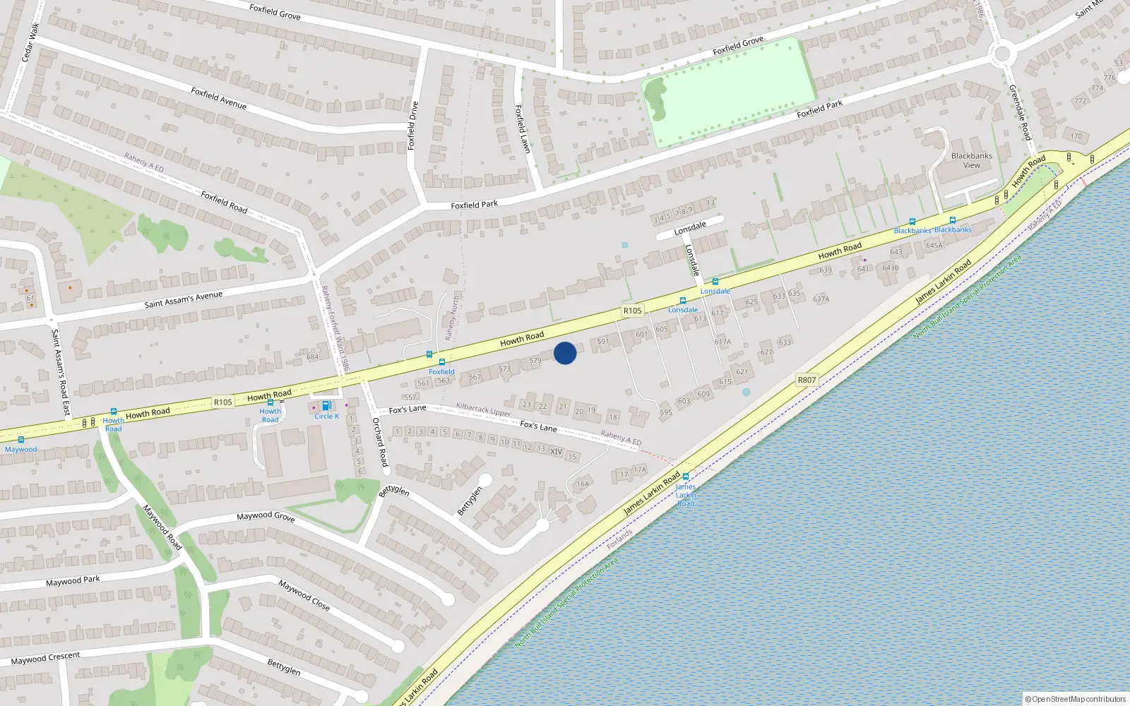 Overhead map showing the location of 585 Howth Road, Raheny, Dublin 5
