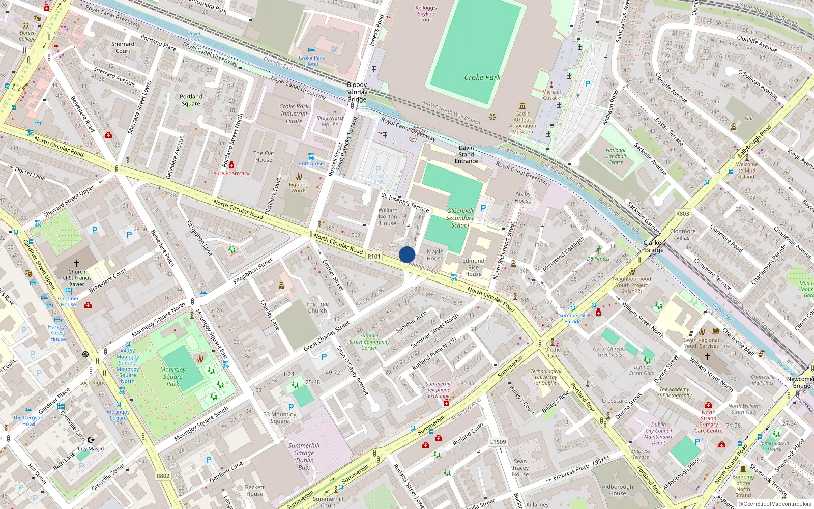 Overhead map showing the location of 587 North Circular Road, Dublin 1, Dublin