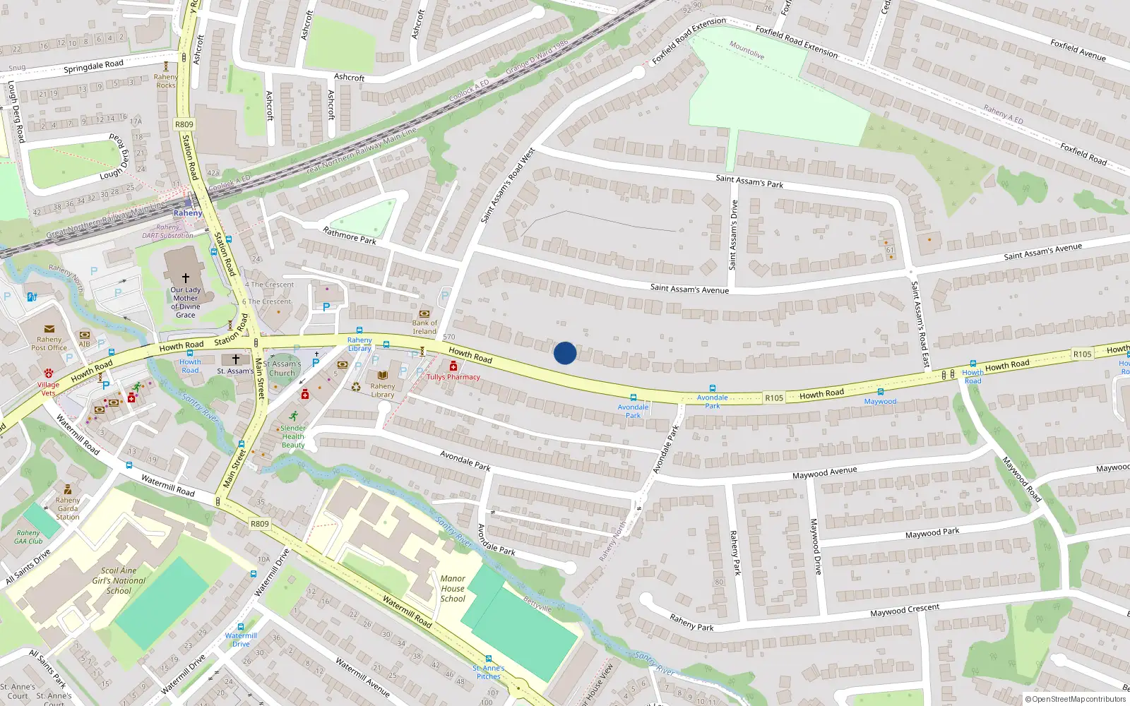 Overhead map showing the location of 588 Howth Road, Raheny, Dublin 5