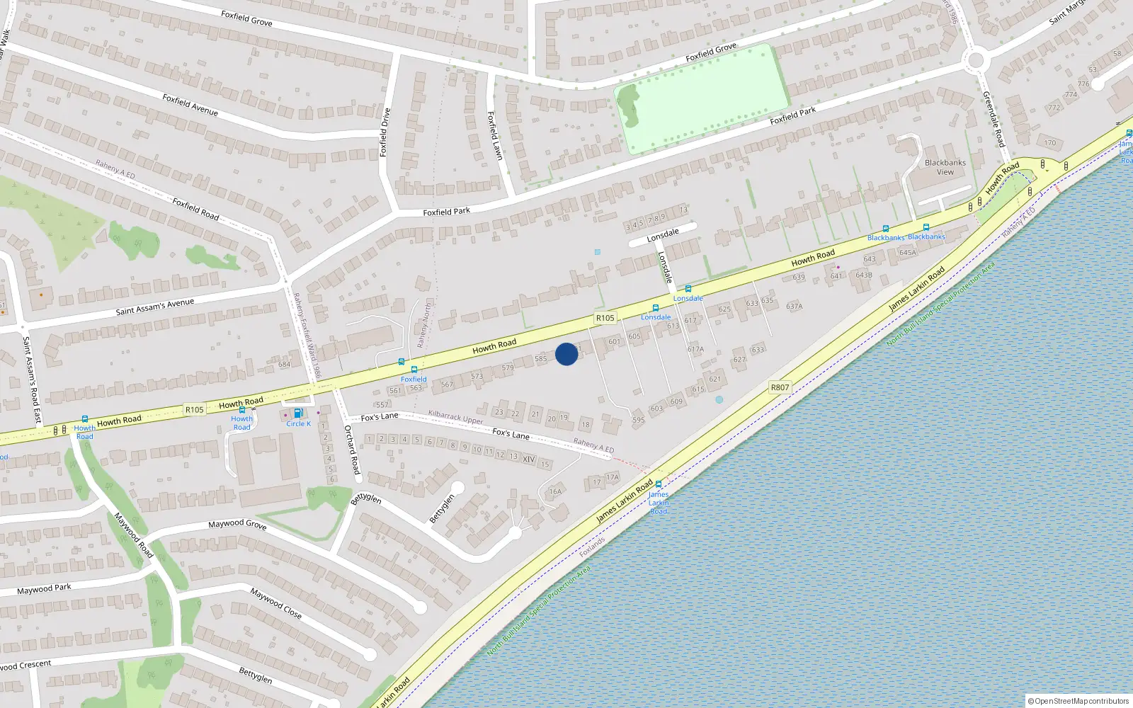 Overhead map showing the location of 589 Howth Road, Dublin 5