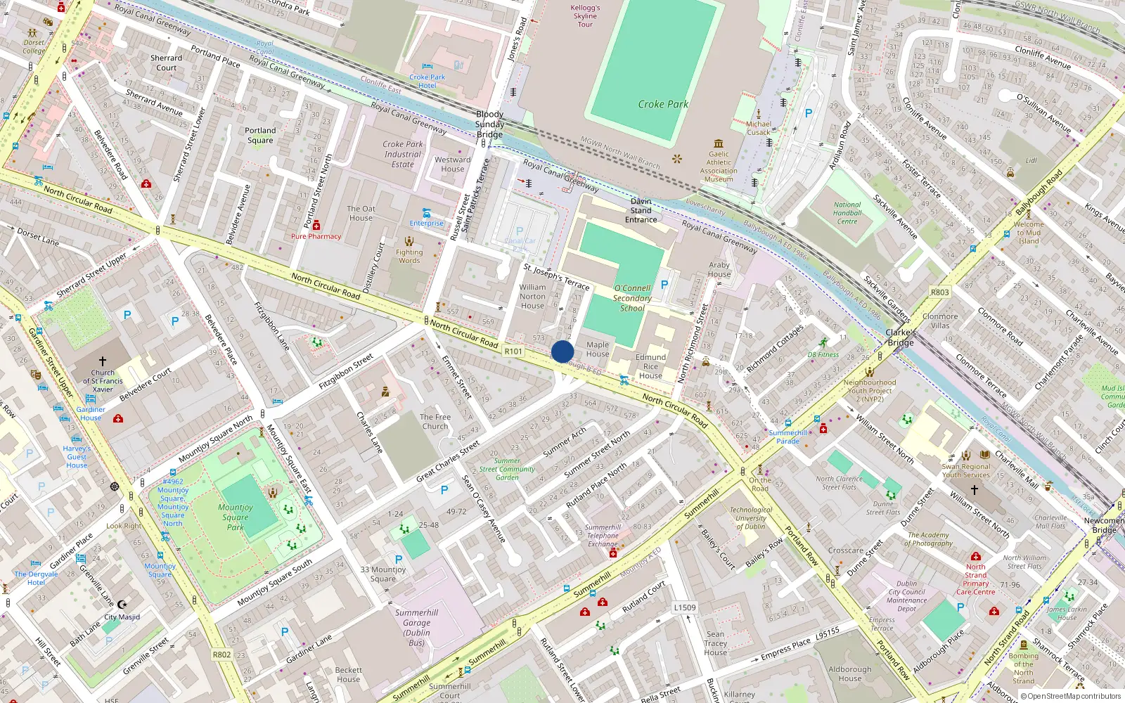 Overhead map showing the location of 589 North Circular Road, Dublin 1