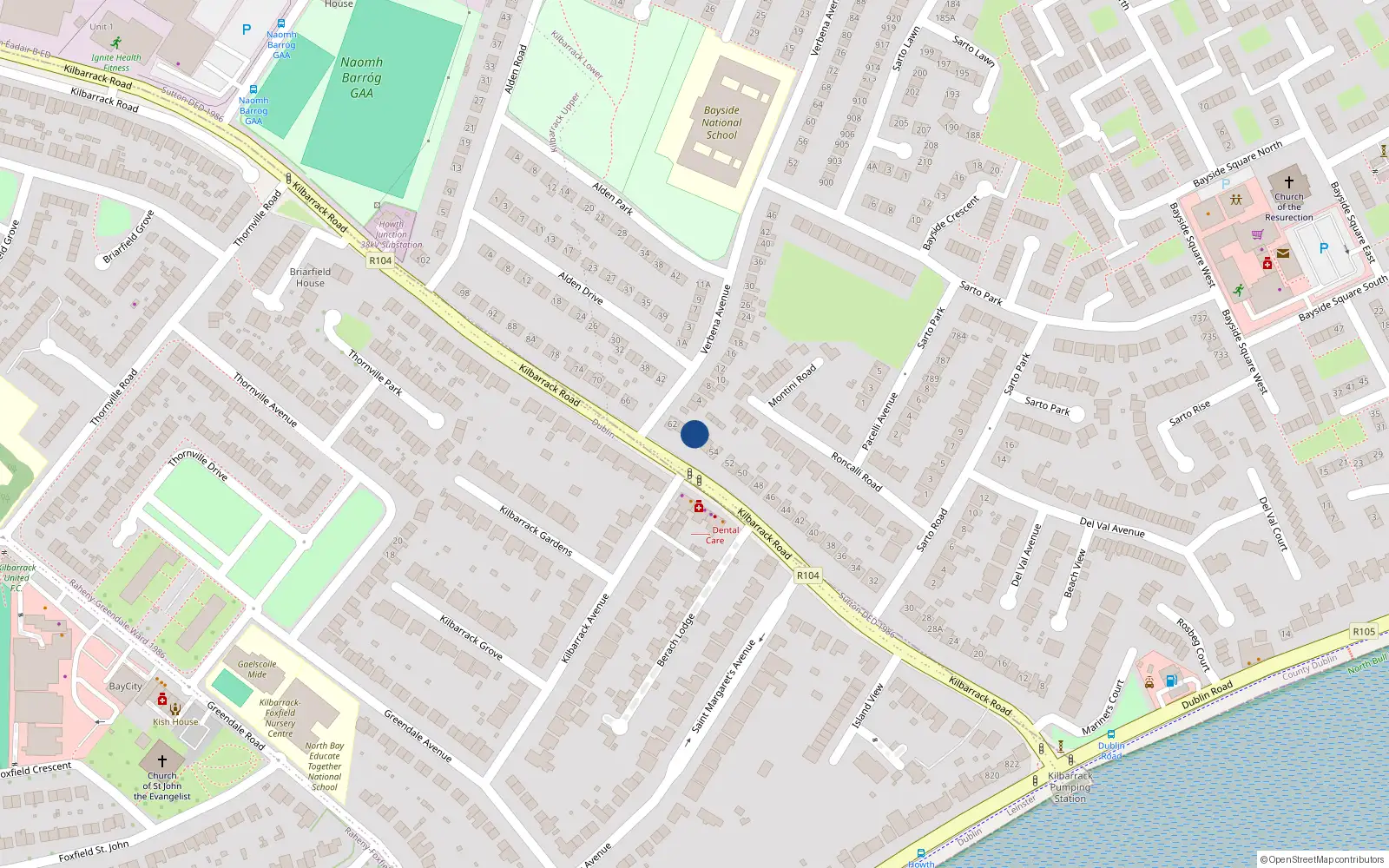 Overhead map showing the location of 58A, Kilbarrack Road, Dublin 5