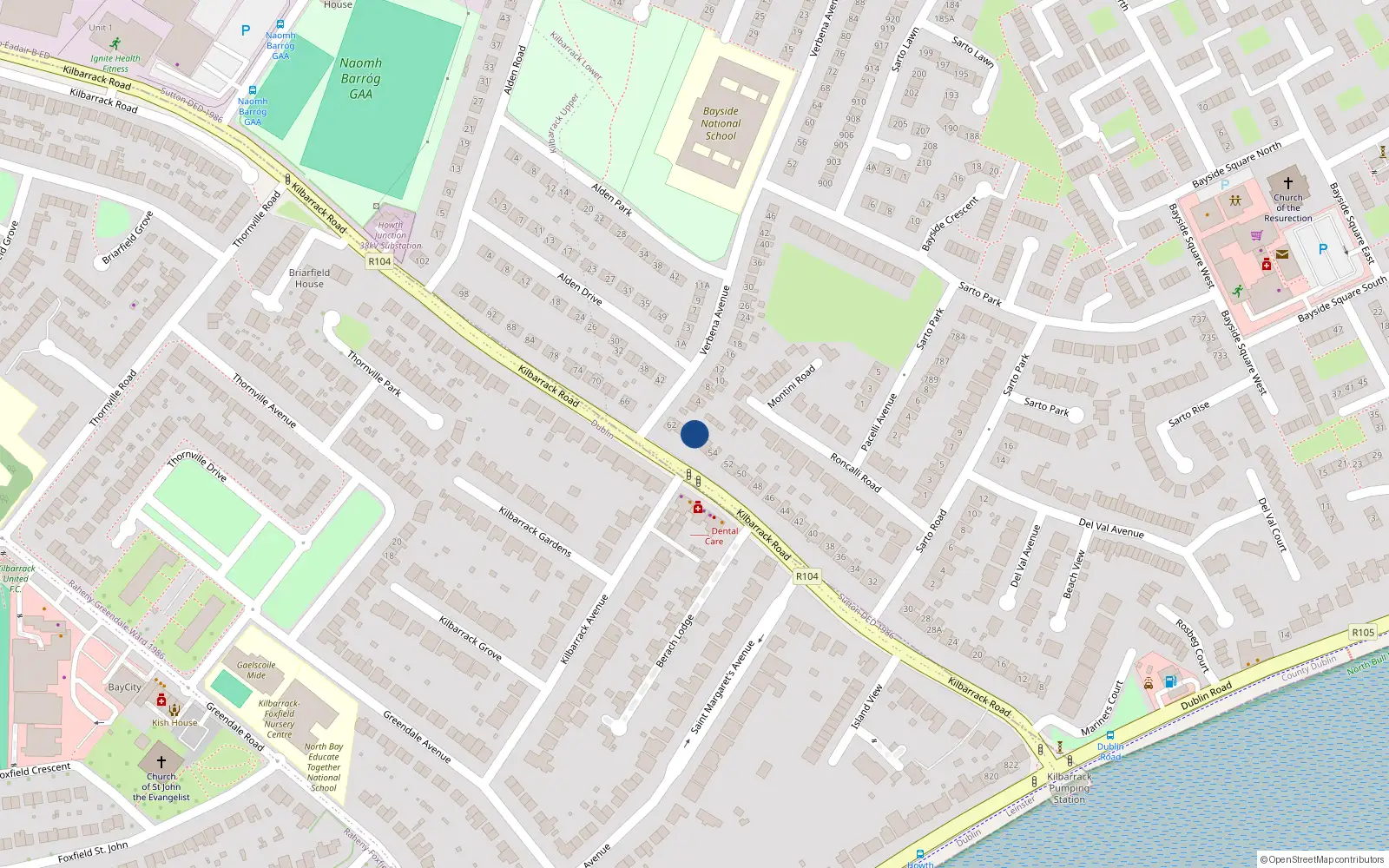 Overhead map showing the location of 58A, 58A Kilbarrack Road, Dublin 5