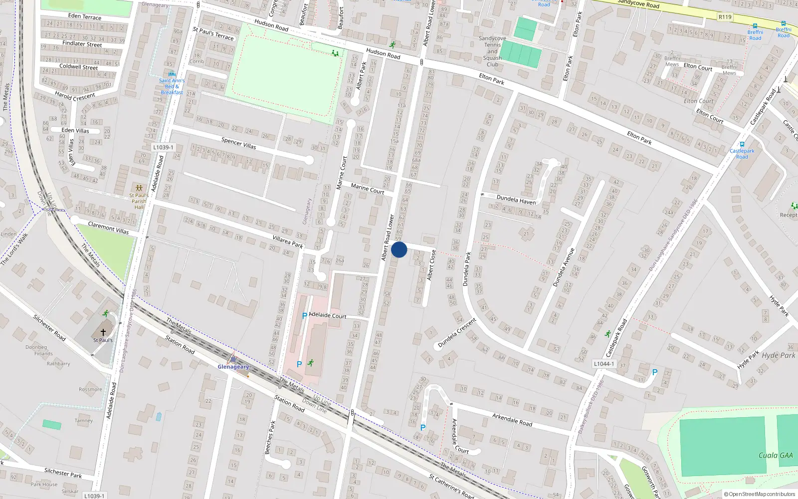 Overhead map showing the location of 58B Albert Road Lower, Dublin