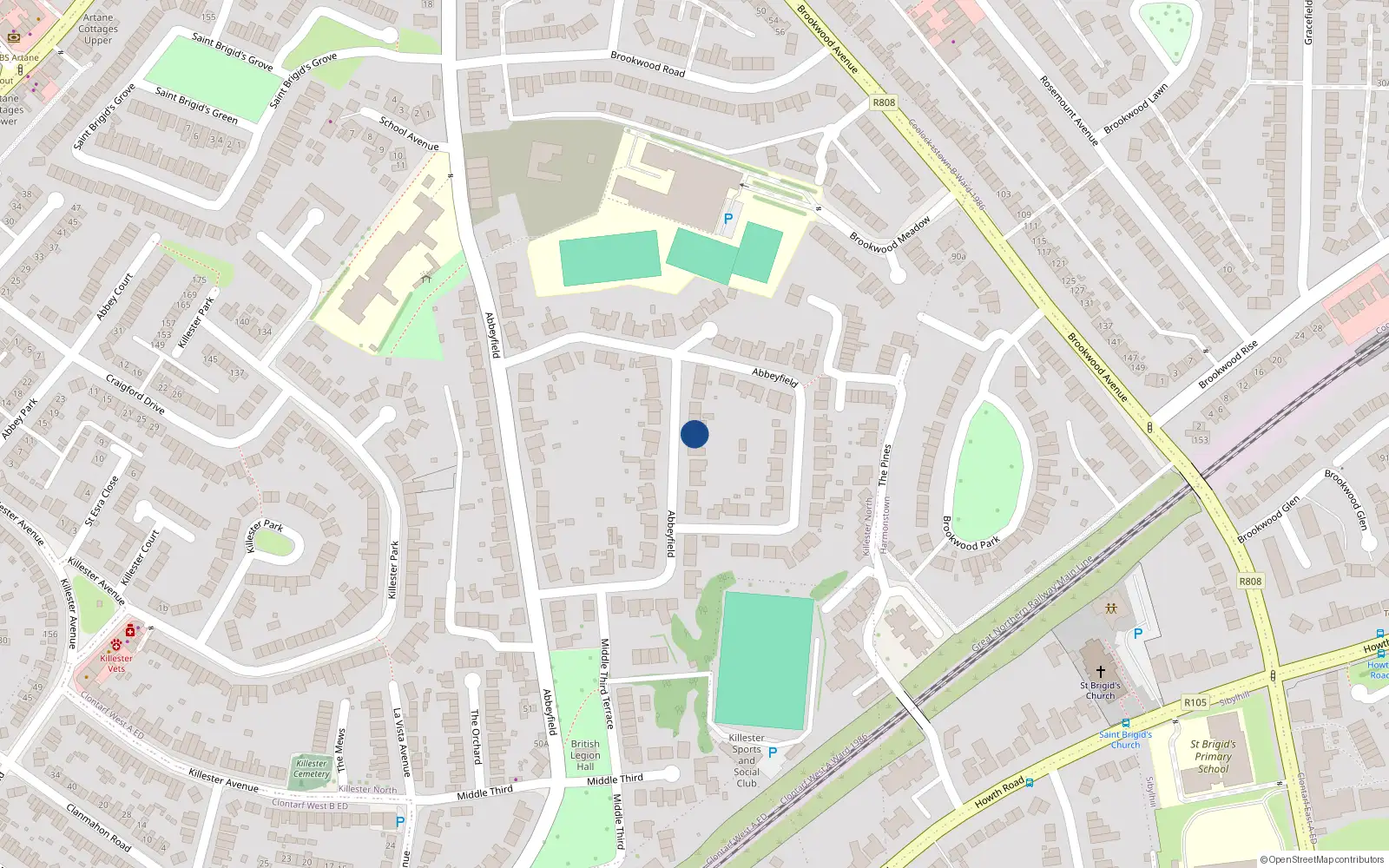 Overhead map showing the location of 59 Abbeyfield, Dublin 5
