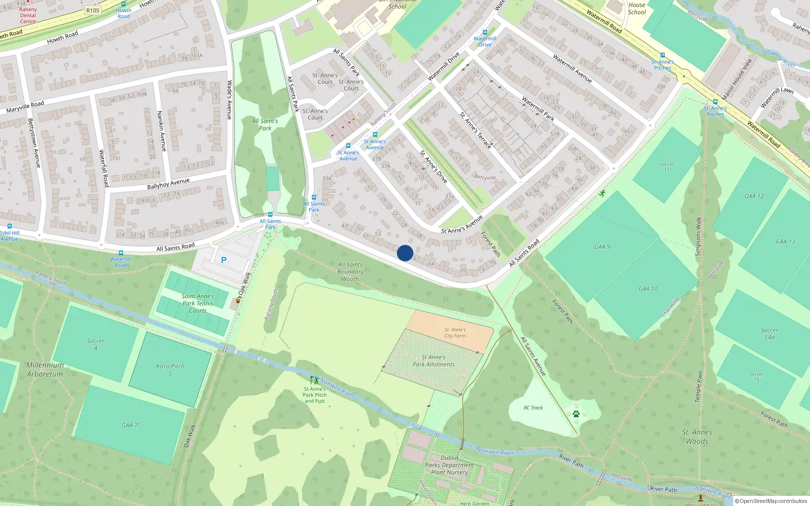 Overhead map showing the location of 59 All Saints Road, Dublin 5