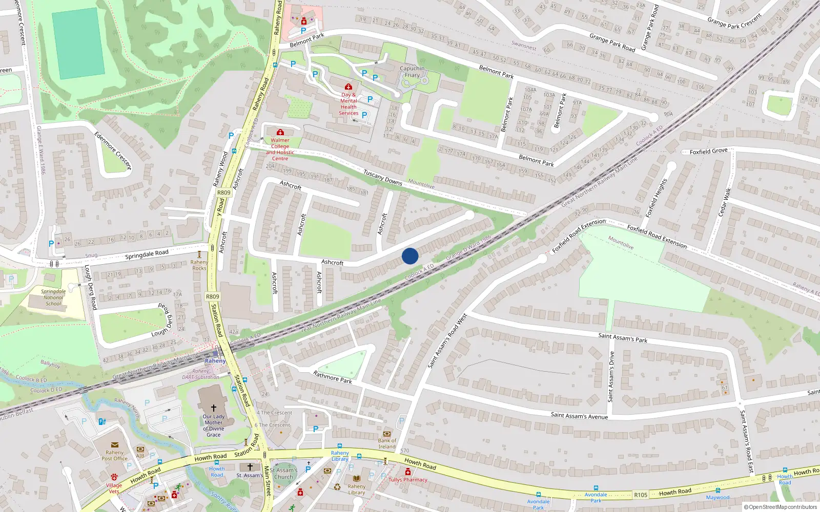 Overhead map showing the location of 59 Ashcroft, Raheny, Dublin 5, D05n6c9