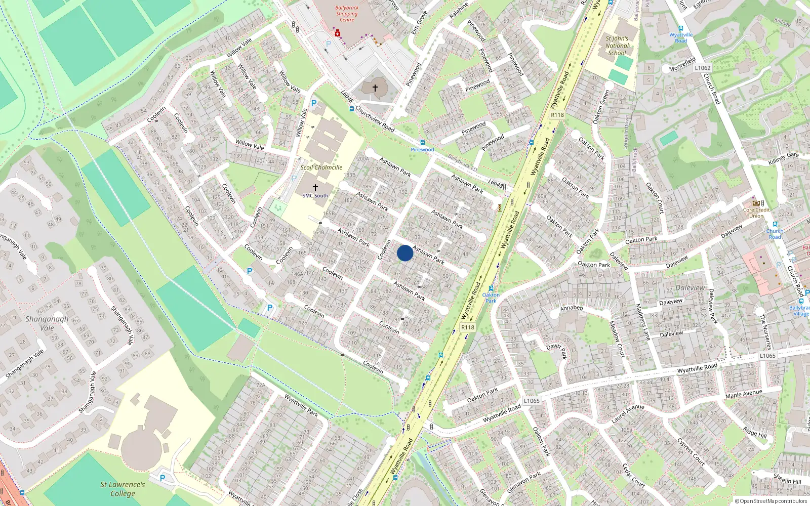 Overhead map showing the location of 59 Ashlawn Park, Ballybrack