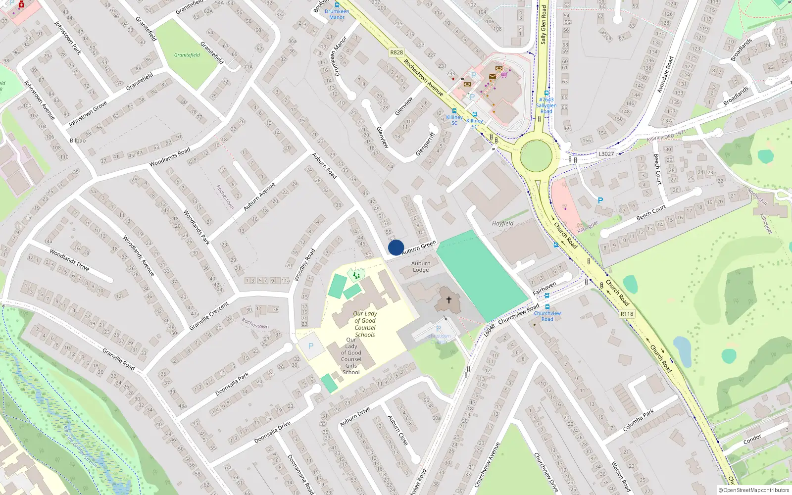 Overhead map showing the location of 59 Auburn Road, Dun Laoghaire, Dublin