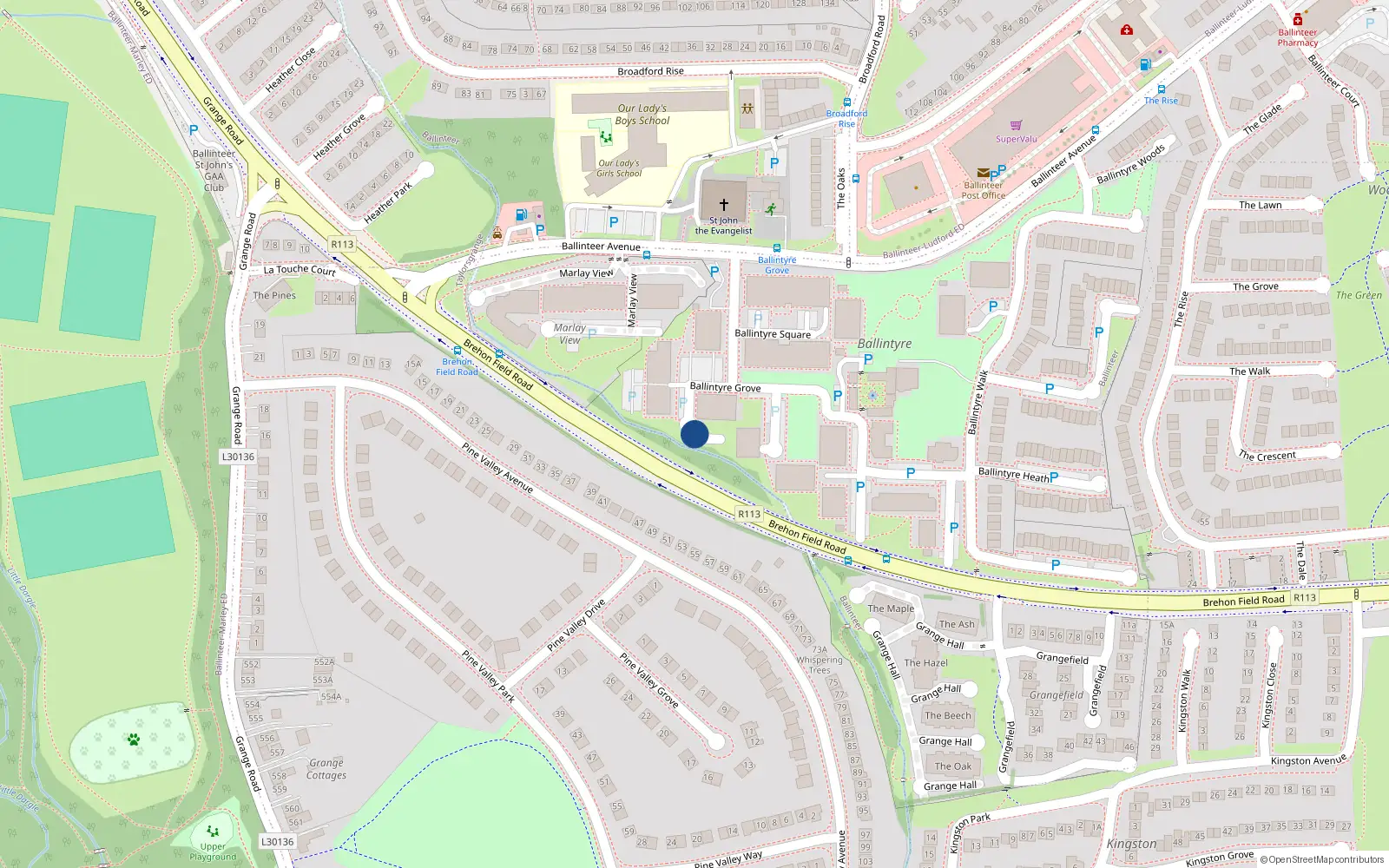 Overhead map showing the location of 59 Ballintyre Grove, Dublin