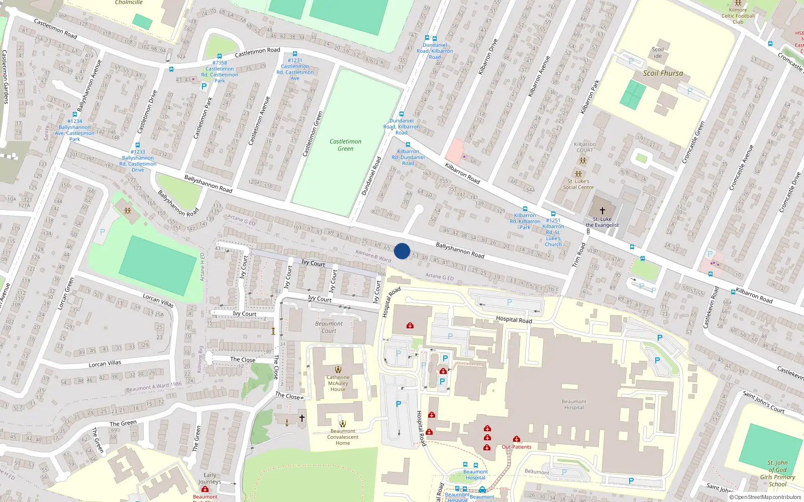 Overhead map showing the location of 59 Ballyshannon Road, Kilmore, Dublin 5