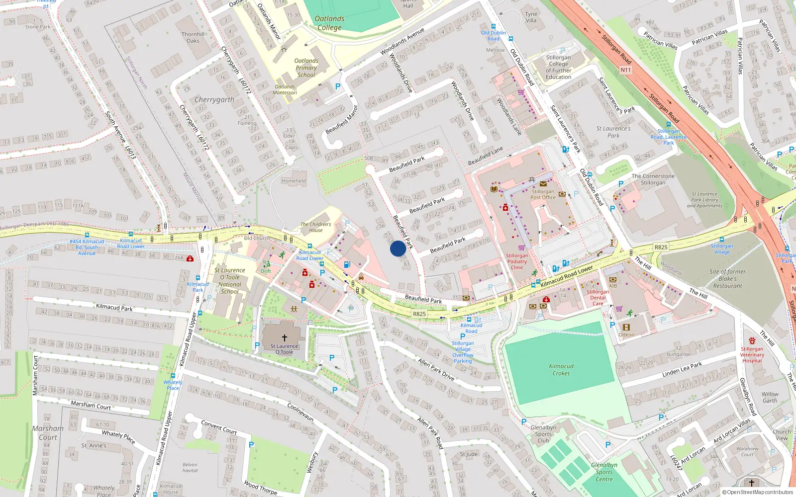 Overhead map showing the location of 59 Beaufield Park, Dublin