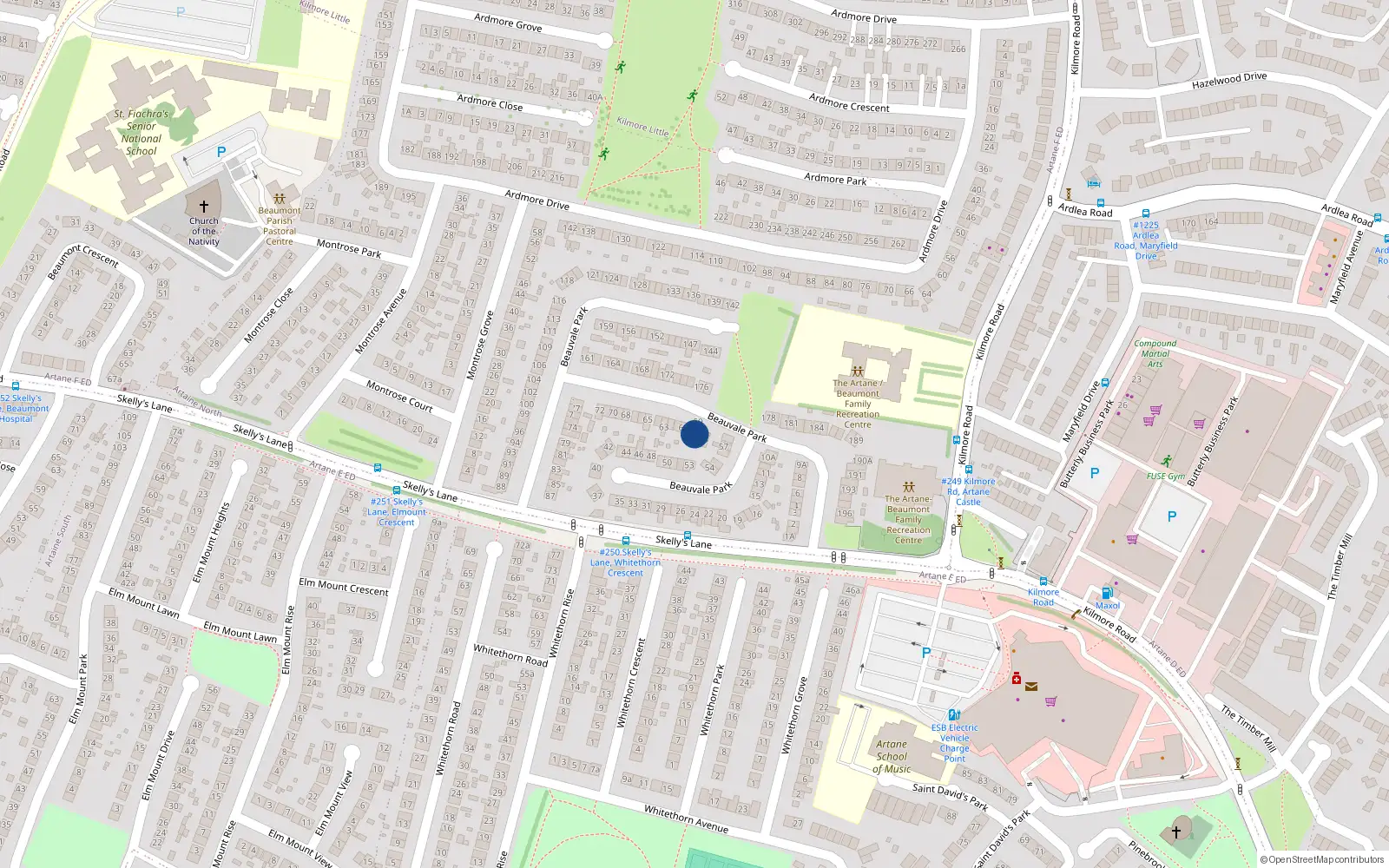 Overhead map showing the location of 59 Beauvale Park, Dublin 5