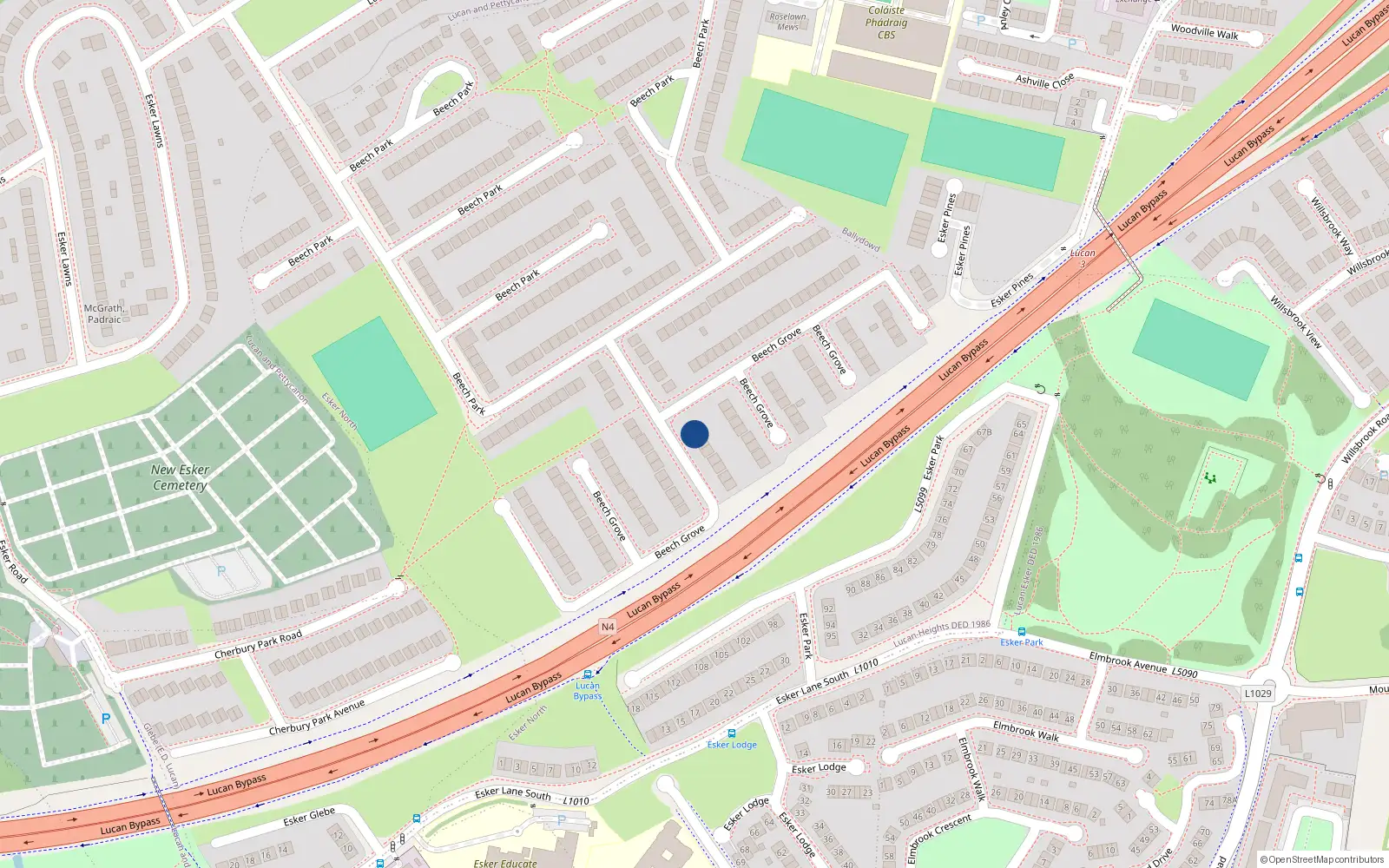 Overhead map showing the location of 59 Beech Grove, Lucan, Dublin
