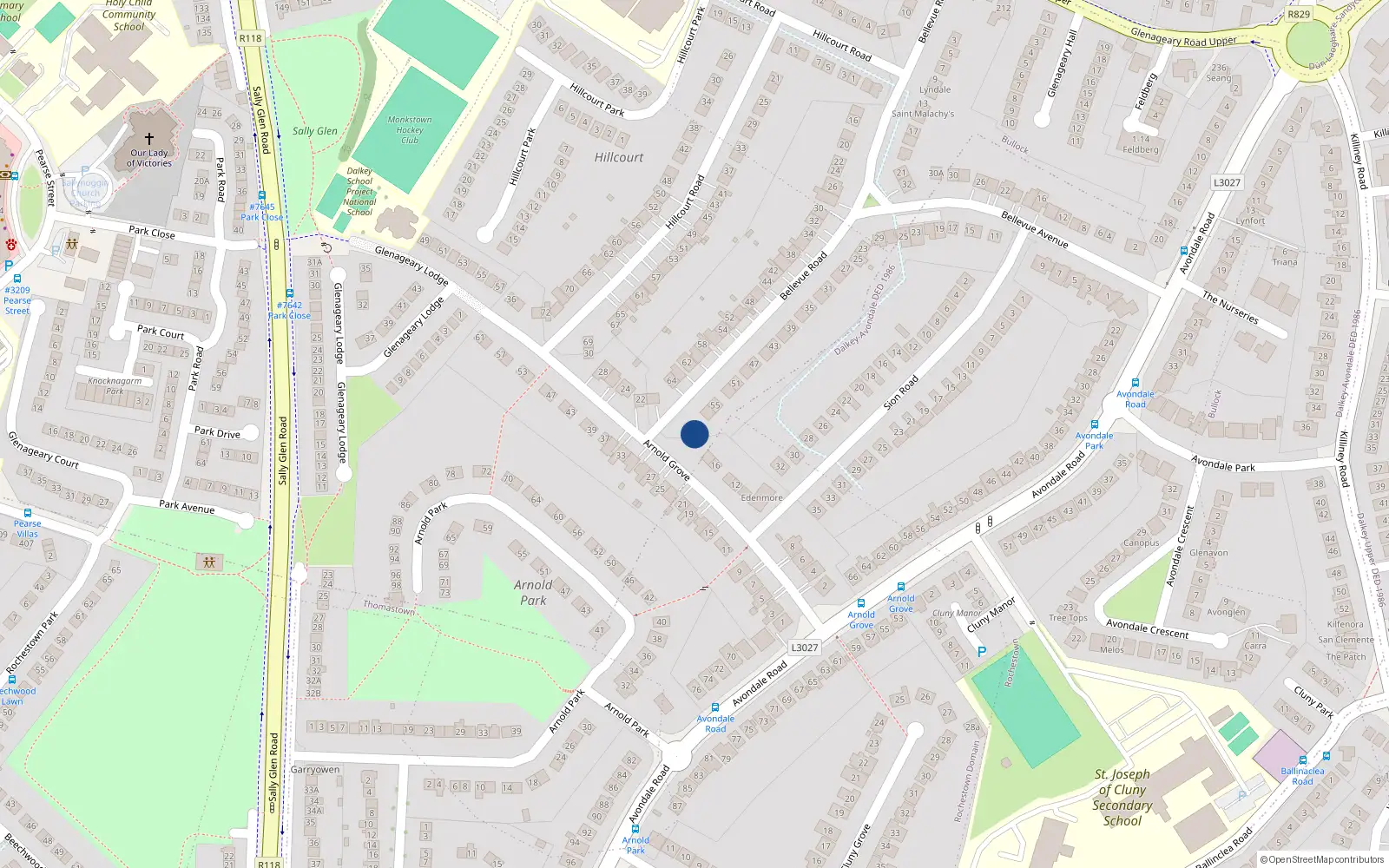Overhead map showing the location of 59 Bellevue Road, Glenageary, Dublin