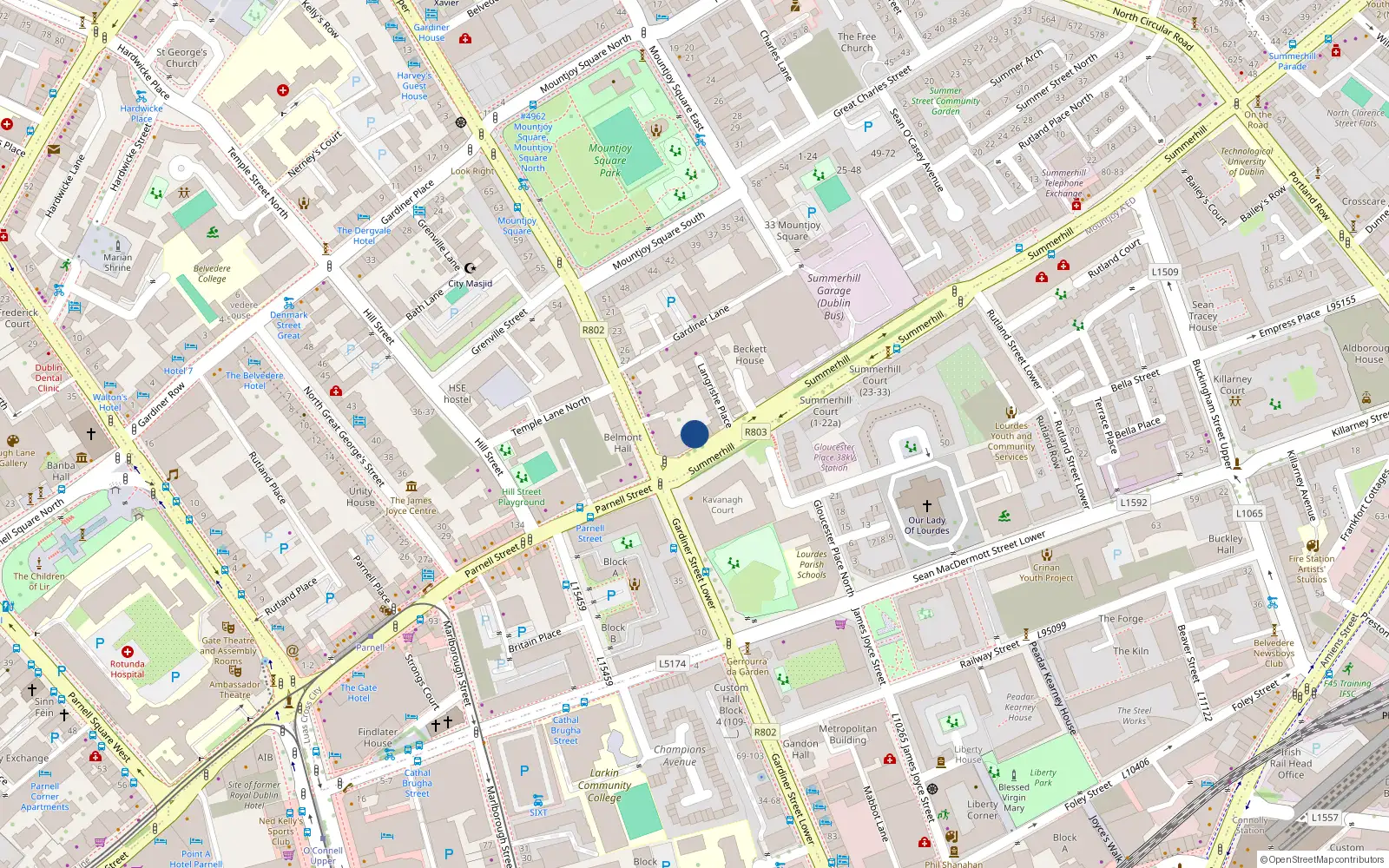 Overhead map showing the location of 59 Belmont, Lower Gardiner St, Dublin 1