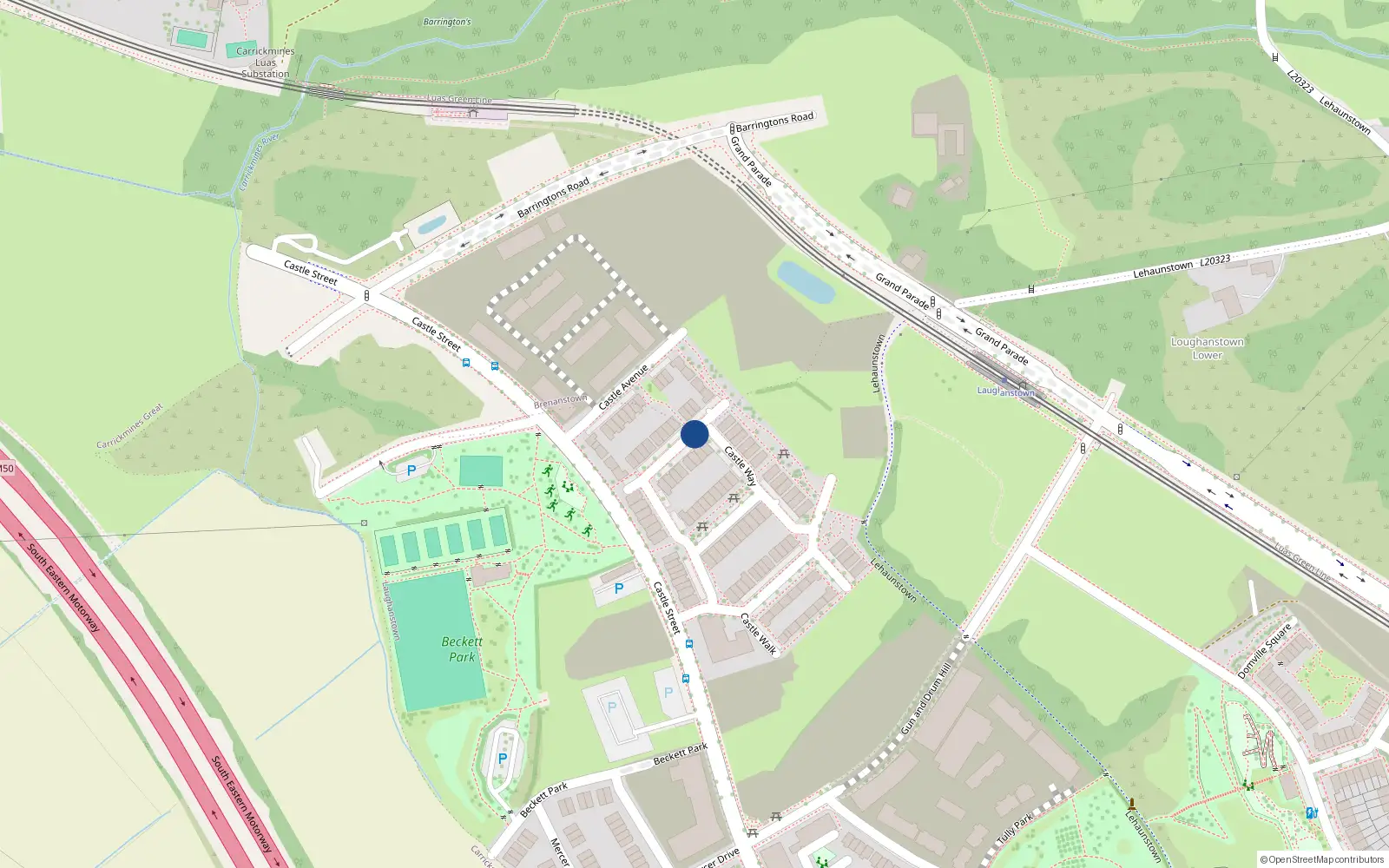 Overhead map showing the location of 59 Castle Way, Laughanstown