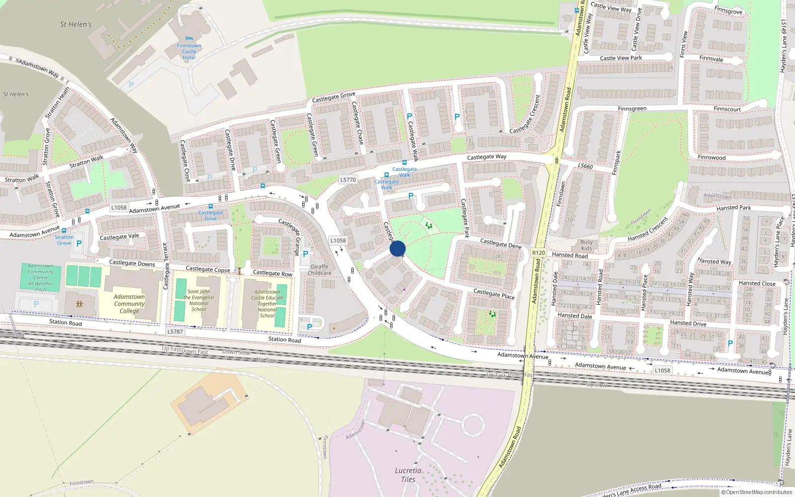 Overhead map showing the location of 59 Castlegate Park, Lucan