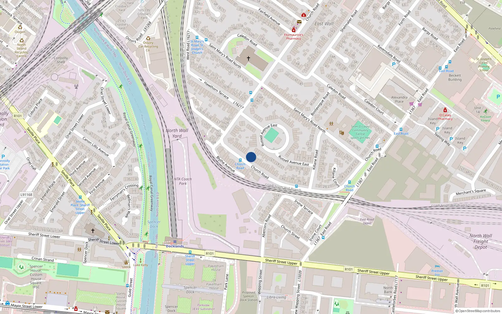 Overhead map showing the location of 59 Church Road, Dublin 3