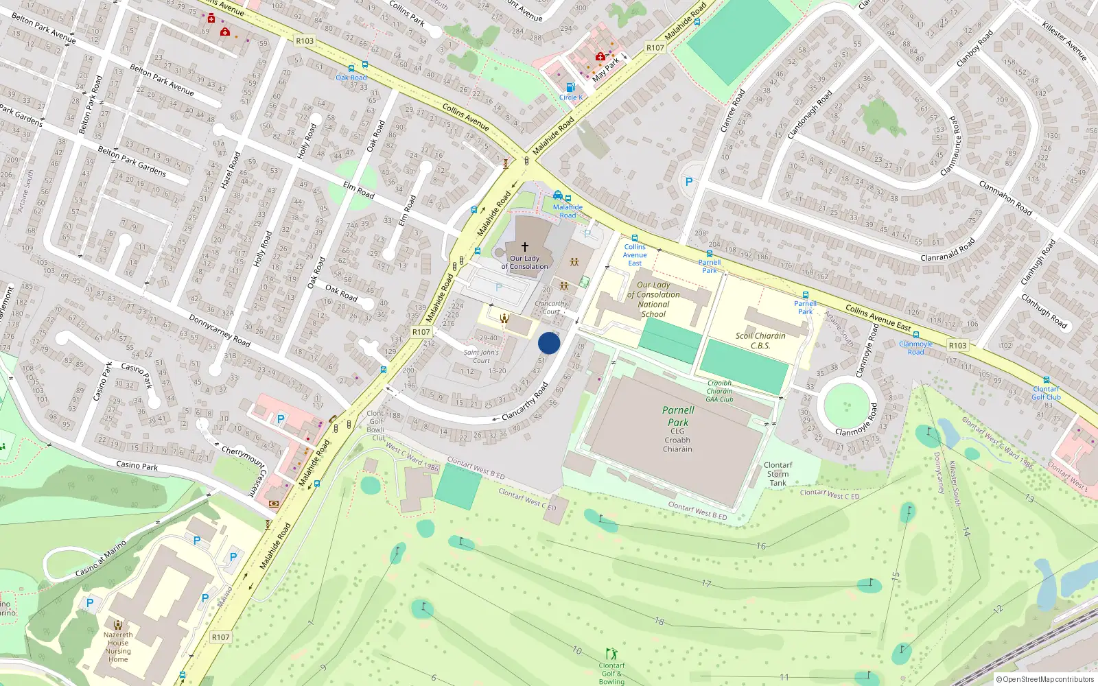 Overhead map showing the location of 59 Clancarthy Road, Donnycarney, Dublin 5
