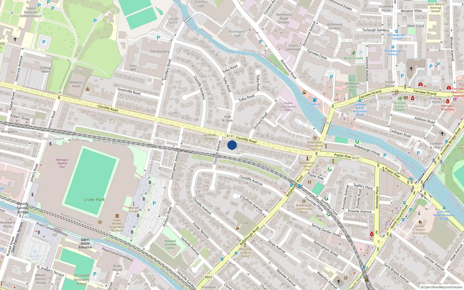 Overhead map showing the location of 59 Clonliffe Road, Dublin 3