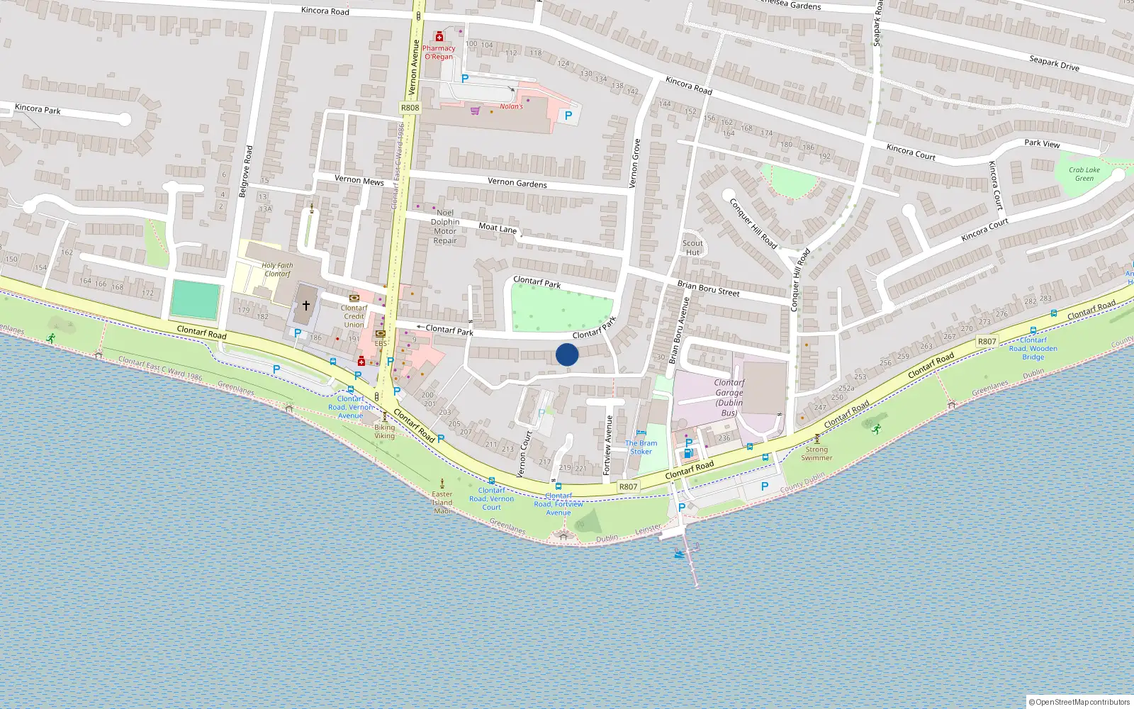 Overhead map showing the location of 59 Clontarf Park, Clontarf, Dublin 3