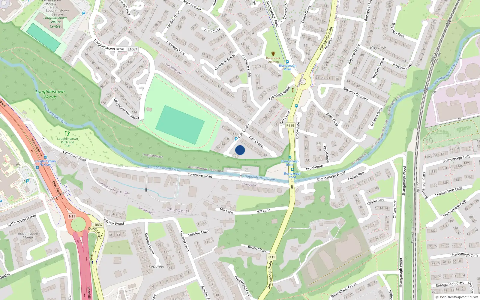 Overhead map showing the location of 59 Cois Cualann, Dublin