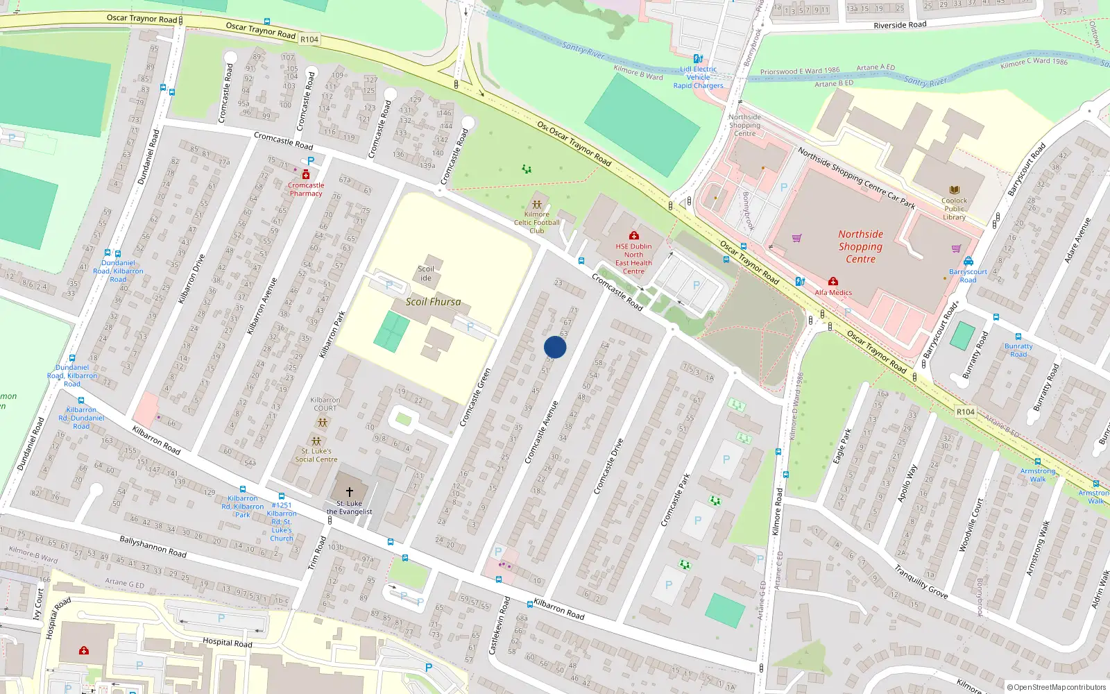 Overhead map showing the location of 59 Cromcastle Avenue, Kilmore, Dublin 5