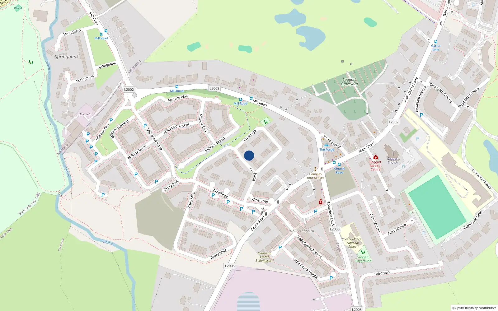 Overhead map showing the location of 59 Crosforge, Saggart