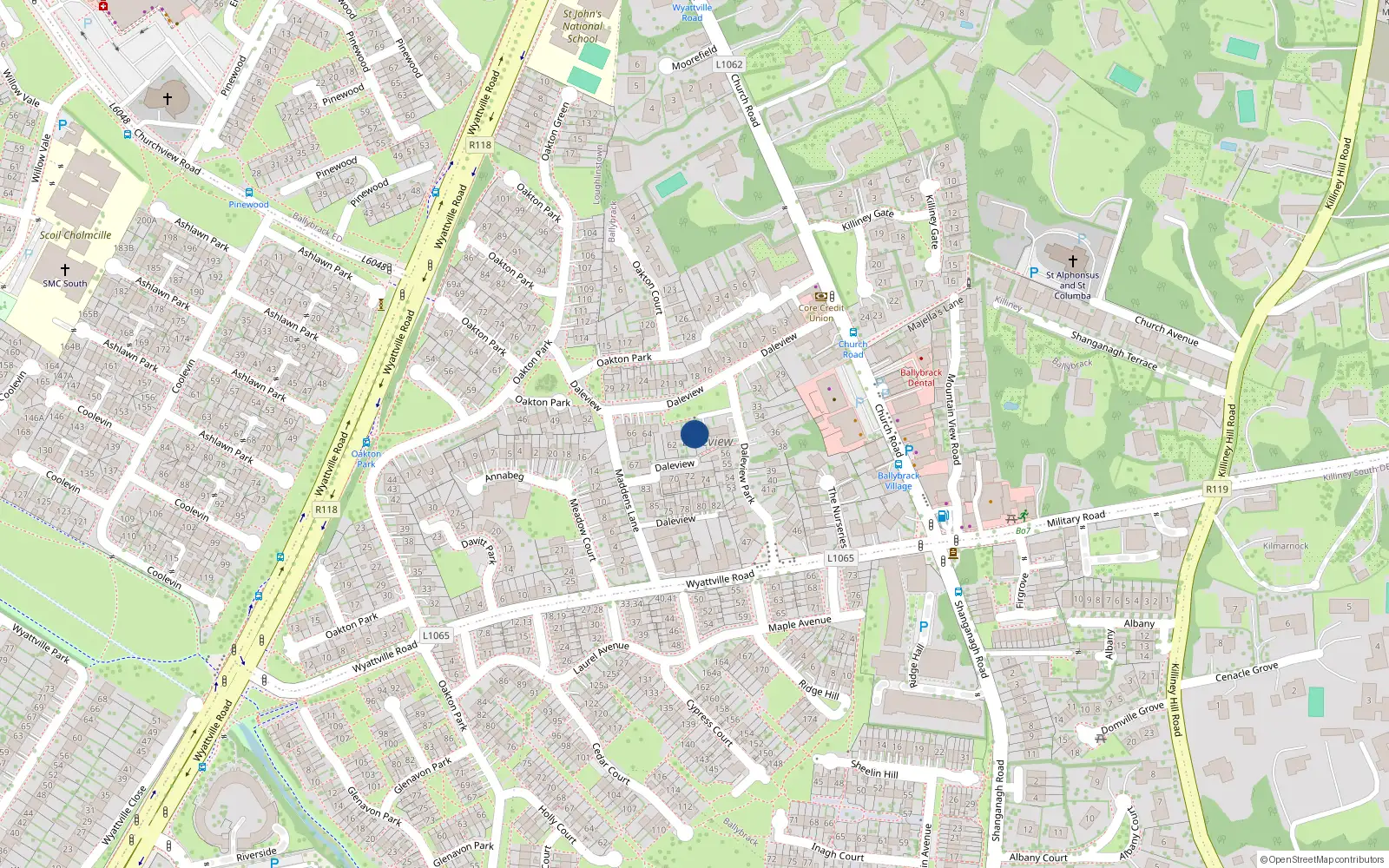 Overhead map showing the location of 59 Dale View, Ballybrack, Dublin