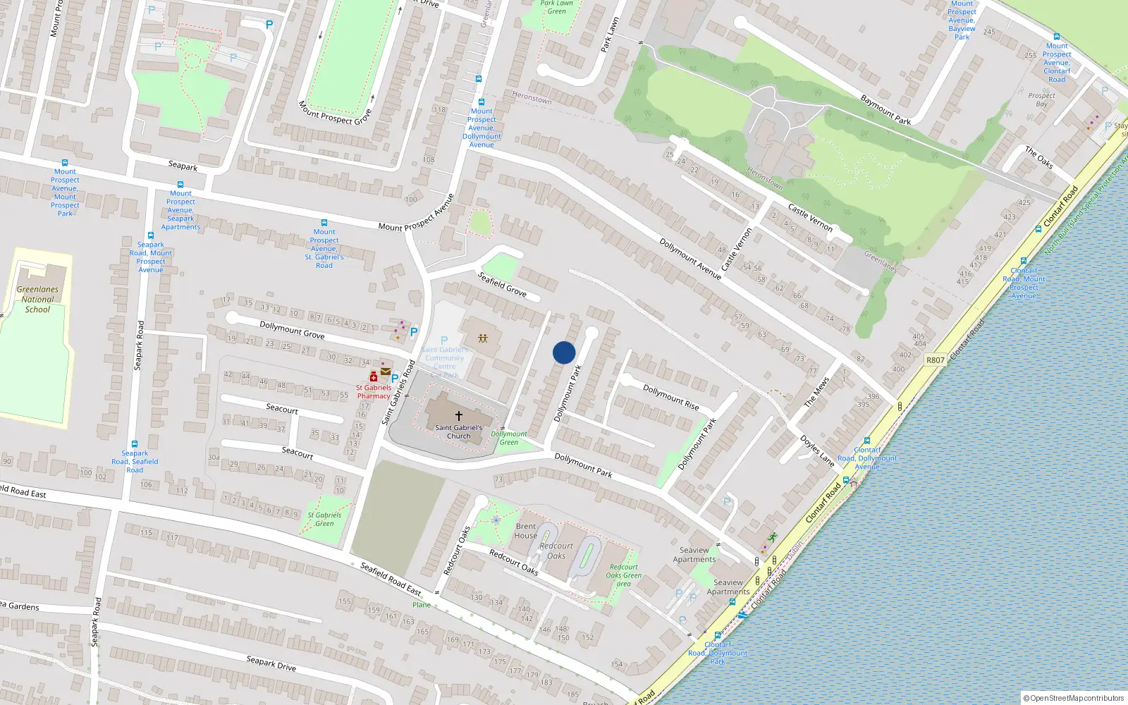 Overhead map showing the location of 59 Dollymount Park, Dublin 3